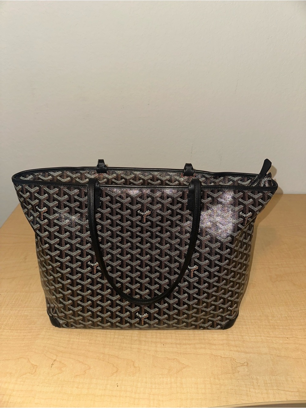 Goyard Brown and Black Chevron Coated Canvas Tote